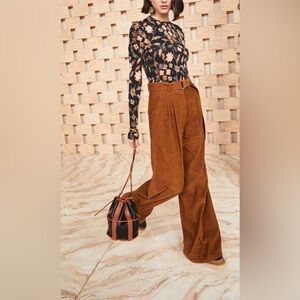 Ulla Johnson Nico Pant Umber Brown Velvet Corduroy Wide Leg Fall Pant Size 2 NEW